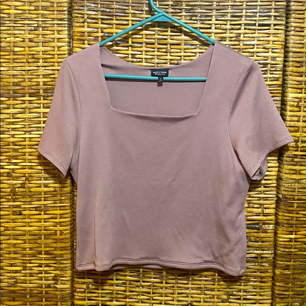 EUC Buckle Black Shapewear tan brown cropped short sleeve top XL